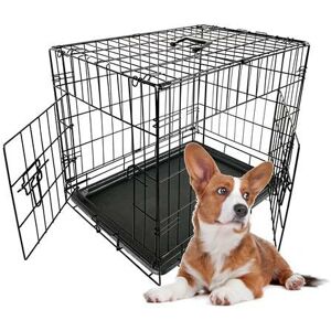 Foxhunter - 30' Folding Pet Dog Puppy Metal Training Cage Crate Carrier Medium Black 2 Doors Foxhunter - 30' Folding Pet Dog Puppy Metal Training Cage Crate Carrier Medium Black 2 Doors