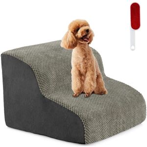 Costway - High-Density Foam Dog Ramp 2-Tier Pet Stairs w/Washable Cover-Grey Costway - High-Density Foam Dog Ramp 2-Tier Pet Stairs w/Washable Cover-Grey