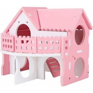HÉLOISE Luxury Pink Hamster House, Small Pet House Sleeping Nest with Double Layer Villa Balcony Assembly Cage for Guinea Pig Hamsters HÉLOISE Luxury Pink Hamster House, Small Pet House Sleeping Nest with Double Layer Villa Balcony Assembly Cage for Guinea Pig Hamsters