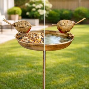 GARDEN MILE Metal Bird Bath with Robin Ornaments 81cm Standing Garden Bird Bath & Feeder Outdoor Decorative Bird Bath with Ornament GARDEN MILE Metal Bird Bath with Robin Ornaments 81cm Standing Garden Bird Bath & Feeder Outdoor Decorative Bird Bath with Ornament