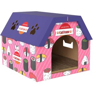 Pawhut - 2-in-1 Cat Scratching Board House with 4 Paw-Shaped Vents, Pink Pawhut - 2-in-1 Cat Scratching Board House with 4 Paw-Shaped Vents, Pink