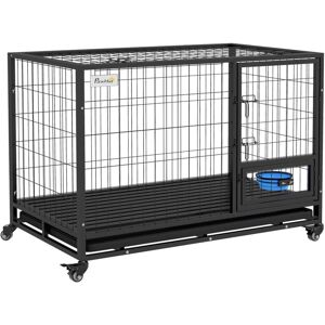 Pawhut - Heavy Duty Dog Crate on Wheels w/ Bowl Holder, Removable Tray 85H x 123L x 74Wcm Pawhut - Heavy Duty Dog Crate on Wheels w/ Bowl Holder, Removable Tray 85H x 123L x 74Wcm