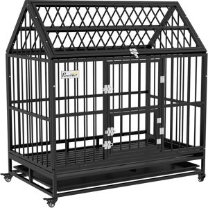 Pawhut 48" Heavy Duty Dog Crate on Wheels w/ Removable Tray and Logs for L XL Dog Black One Size Pawhut 48" Heavy Duty Dog Crate on Wheels w/ Removable Tray and Logs for L XL Dog Black One Size