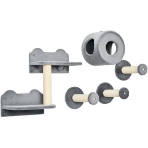 PawHut 5 PC Wall-Mounted Cat Tree Furniture Perch House Scratching Post Grey PawHut 5 PC Wall-Mounted Cat Tree Furniture Perch House Scratching Post Grey