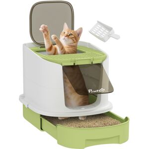 PawHut Cat Litter Box, Hooded Cat Litter Tray with Lid, Scoop, Green PawHut Cat Litter Box, Hooded Cat Litter Tray with Lid, Scoop, Green