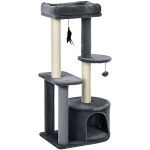 Pawhut - 100cm Cat Tower Condo with House Sisal Scratching Post Perches Grey Pawhut - 100cm Cat Tower Condo with House Sisal Scratching Post Perches Grey
