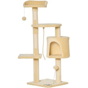 PawHut Beige Multi-Function Cat Tree with Toys & Scratcher - 114cm PawHut Beige Multi-Function Cat Tree with Toys & Scratcher - 114cm