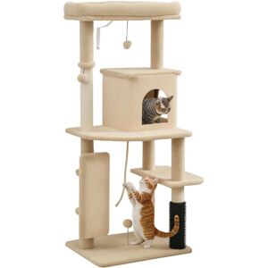 PawHut Cat Tree Tower Scratching Post Bed House, 132cm, Beige PawHut Cat Tree Tower Scratching Post Bed House, 132cm, Beige