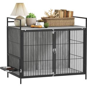 Pawhut - Dog Crate Furniture with Rotating Bowl Holder for Large Dogs, Grey Pawhut - Dog Crate Furniture with Rotating Bowl Holder for Large Dogs, Grey