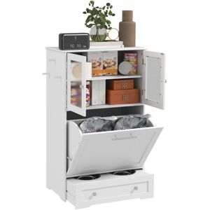 PawHut Dog Feeding Station with 2 Storage Cabinets, 2 Elevated Bowls, White PawHut Dog Feeding Station with 2 Storage Cabinets, 2 Elevated Bowls, White