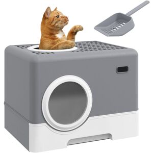 Pawhut - Enclosed Cat Litter Tray with Lid, Front Entry, Top Exit, Scoop Grey Pawhut - Enclosed Cat Litter Tray with Lid, Front Entry, Top Exit, Scoop Grey