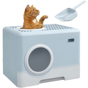 Pawhut - Enclosed Cat Litter Tray with Lid, Front Entry, Top Exit, Scoop Blue Pawhut - Enclosed Cat Litter Tray with Lid, Front Entry, Top Exit, Scoop Blue