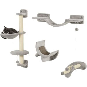 Pawhut - 4 Piece Cat Wall Furniture Hammock Ladder Steps Plush Sisal Grey Pawhut - 4 Piece Cat Wall Furniture Hammock Ladder Steps Plush Sisal Grey