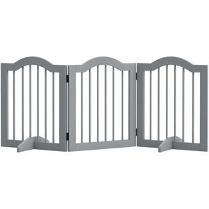 Freestanding Pet Gate Wooden Dog Gate with Support Feet for Doorway Stairs Grey - Pawhut Freestanding Pet Gate Wooden Dog Gate with Support Feet for Doorway Stairs Grey - Pawhut