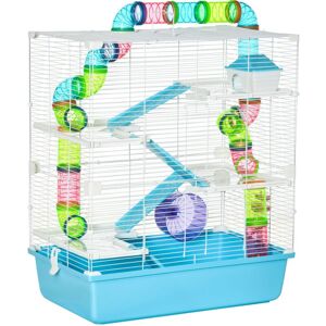 Hamster Cage w/ Water Bottle, Exercise Wheel, Tubes, Ramps Blue - Pawhut Hamster Cage w/ Water Bottle, Exercise Wheel, Tubes, Ramps Blue - Pawhut