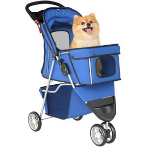 PawHut Pet Stroller Pushchair Carrier for Cat Puppy with 3 Wheels Blue PawHut Pet Stroller Pushchair Carrier for Cat Puppy with 3 Wheels Blue