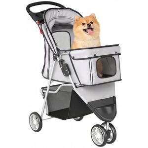 PawHut Pet Stroller Pushchair Carrier for Cat Puppy with 3 Wheels Grey PawHut Pet Stroller Pushchair Carrier for Cat Puppy with 3 Wheels Grey