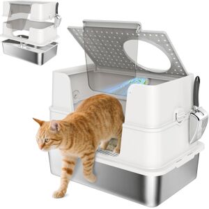 PawHut Stainless Steel, XL Cat Litter Tray, Dual Entry, Light Grey PawHut Stainless Steel, XL Cat Litter Tray, Dual Entry, Light Grey