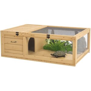 Pawhut - Tortoise House w/ Mesh Roof, Small Pet Reptile Wooden House - Yellow Pawhut - Tortoise House w/ Mesh Roof, Small Pet Reptile Wooden House - Yellow