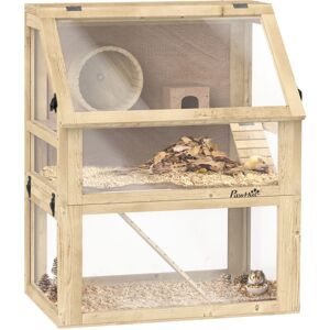 Pawhut - Wooden Hamster Cage w/ Detachable Bottom, Hut, Seesaw, Natural Pawhut - Wooden Hamster Cage w/ Detachable Bottom, Hut, Seesaw, Natural