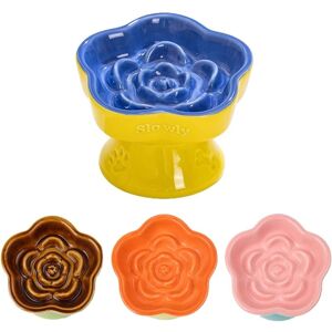GROOFOO Raised Cat Slow Feeder Bowl, Ceramic Raised Pet Dishes, No Black Chin, Flower Shaped, for Dry and Wet Food, Non-Slip, Dishwasher Microwave Safe (Blue) GROOFOO Raised Cat Slow Feeder Bowl, Ceramic Raised Pet Dishes, No Black Chin, Flower Shaped, for Dry and Wet Food, Non-Slip, Dishwasher Microwave Safe (Blue)