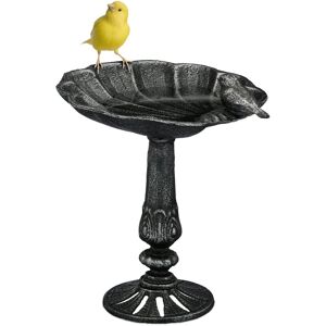 Bird Bath, Standing, Water Bowl, Frost-Proof, h x w x d: 24 x 21 x 18 cm, Cast-Iron, SIlver - Relaxdays Bird Bath, Standing, Water Bowl, Frost-Proof, h x w x d: 24 x 21 x 18 cm, Cast-Iron, SIlver - Relaxdays
