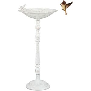 Relaxdays - Bird Bath, Standing, Water Bowl, Frost-Proof, h x w x d: 74.5 x 37.5 x 35 cm, Cast-Iron, White Relaxdays - Bird Bath, Standing, Water Bowl, Frost-Proof, h x w x d: 74.5 x 37.5 x 35 cm, Cast-Iron, White