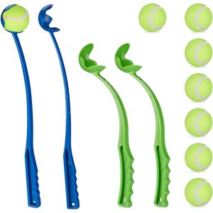 Relaxdays - 4x Ball Slinger for Dogs, Playing Fetch, incl. 8 Tennis Balls, Throwing Device, Outside, Running, Colourful Relaxdays - 4x Ball Slinger for Dogs, Playing Fetch, incl. 8 Tennis Balls, Throwing Device, Outside, Running, Colourful