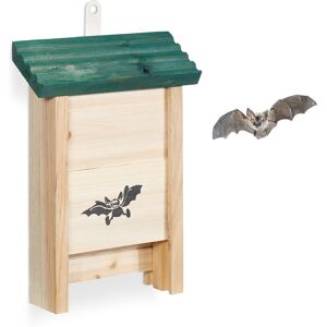 Relaxdays Bat Box, Nesting Habitat, Untreated Solid Wood, Garden Animal Shelter, HxWxD: 25.5 x 18 x 6 cm, Natural/Green Relaxdays Bat Box, Nesting Habitat, Untreated Solid Wood, Garden Animal Shelter, HxWxD: 25.5 x 18 x 6 cm, Natural/Green