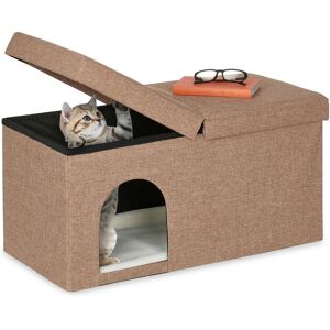 Relaxdays - Bench Seat with Cat Cave, Folding, Indoor Pet Hideaway, Ottoman with Lid, hwd: 38.5 x 74.5 x 37 cm, Brown Relaxdays - Bench Seat with Cat Cave, Folding, Indoor Pet Hideaway, Ottoman with Lid, hwd: 38.5 x 74.5 x 37 cm, Brown