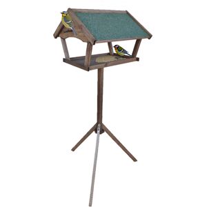 Relaxdays Bird Feeder with Stand, 137 cm high, weatherproof roof, garden & terrace, wooden feeder, brown Relaxdays Bird Feeder with Stand, 137 cm high, weatherproof roof, garden & terrace, wooden feeder, brown