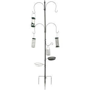 Relaxdays bird feeding station, 6-in-1, ground spike, water & food bowls, basket, seed dispenser, steel, black Relaxdays bird feeding station, 6-in-1, ground spike, water & food bowls, basket, seed dispenser, steel, black