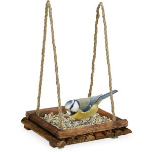 Relaxdays bird feeding station, wood, bird feeder, for placing or hanging, 25x25x6.5cm, brown Relaxdays bird feeding station, wood, bird feeder, for placing or hanging, 25x25x6.5cm, brown