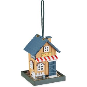 Relaxdays - bird house, feeding station for wild birds, hang up, 18x18x23.5cm, bird feeder made of wood, colourful Relaxdays - bird house, feeding station for wild birds, hang up, 18x18x23.5cm, bird feeder made of wood, colourful
