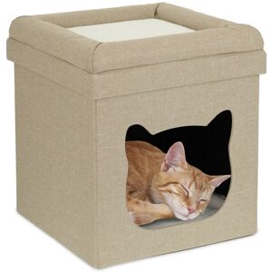Relaxdays Indoor Cat Cave, Sleeping Den for Kittens, Kitty Box 2 Tiers, Foldable, HxWxD: 44 x 40 x 40 cm, Brown/White Relaxdays Indoor Cat Cave, Sleeping Den for Kittens, Kitty Box 2 Tiers, Foldable, HxWxD: 44 x 40 x 40 cm, Brown/White