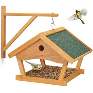 Relaxdays Bird House, Feeding Station, Wall Mounted, H x W x D: approx. 35 x 42.5 x 40.5 cm, Natural/Green Relaxdays Bird House, Feeding Station, Wall Mounted, H x W x D: approx. 35 x 42.5 x 40.5 cm, Natural/Green