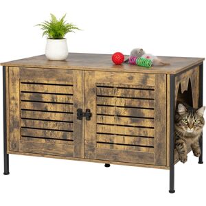Relaxdays Cat Litter Cabinet, Lock & Divider, H x W x D: 50.5x80x45 cm, Dark Brown Relaxdays Cat Litter Cabinet, Lock & Divider, H x W x D: 50.5x80x45 cm, Dark Brown