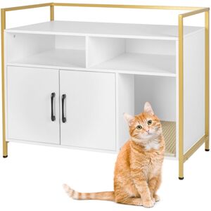 Relaxdays Cat Cabinet for Litter Tray, with Litter Mat, Entrance & Storage, HxWxD 74x90x45cm, White/Gold Relaxdays Cat Cabinet for Litter Tray, with Litter Mat, Entrance & Storage, HxWxD 74x90x45cm, White/Gold