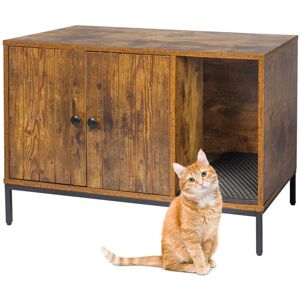 Relaxdays Cat Cabinet for Litter Tray, with Litter Mat, Entrance, HxWxD: 55x80x50 cm, Cat House, Brown/Black Relaxdays Cat Cabinet for Litter Tray, with Litter Mat, Entrance, HxWxD: 55x80x50 cm, Cat House, Brown/Black