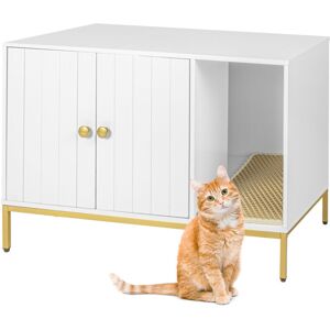 Relaxdays Cat Cabinet for Litter Tray, with Litter Mat & Side Entrance, HxWxD: 55x80x50 cm, White/Gold Relaxdays Cat Cabinet for Litter Tray, with Litter Mat & Side Entrance, HxWxD: 55x80x50 cm, White/Gold