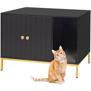Relaxdays Cat Cabinet for Litter Tray, with Litter Mat, Side Entrance, H x W x D: 55 x 80 x 50 cm, Black/Gold Relaxdays Cat Cabinet for Litter Tray, with Litter Mat, Side Entrance, H x W x D: 55 x 80 x 50 cm, Black/Gold