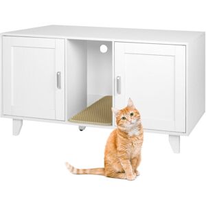 Relaxdays Cat Cabinet for Litter Tray, XXL, 2 Compartments, Cat House with Litter Mat, HWD: 65x120x52 cm, White Relaxdays Cat Cabinet for Litter Tray, XXL, 2 Compartments, Cat House with Litter Mat, HWD: 65x120x52 cm, White