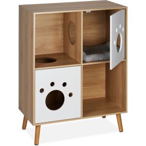 Relaxdays - Cat Cabinet, 4 Compartments, xxl Wooden Cupboard Design, Litter Box, HxWxD: 96 x 75 x 40 cm, Natural/White Relaxdays - Cat Cabinet, 4 Compartments, xxl Wooden Cupboard Design, Litter Box, HxWxD: 96 x 75 x 40 cm, Natural/White