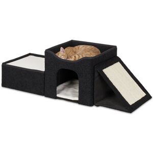 Relaxdays - Cat Cave, Foldable, 3 Loungers, Pet House with Scratching Area, HxWxD: 36,5x112x41 cm, Kitten Hideaway, Black Relaxdays - Cat Cave, Foldable, 3 Loungers, Pet House with Scratching Area, HxWxD: 36,5x112x41 cm, Kitten Hideaway, Black