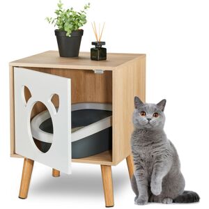Relaxdays - Cat Cabinet, with Door, Wooden Cupboard Design, Litter Box, Pet House, HxWxD: 50 x 40 x 40 cm, Natural/White Relaxdays - Cat Cabinet, with Door, Wooden Cupboard Design, Litter Box, Pet House, HxWxD: 50 x 40 x 40 cm, Natural/White