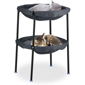 Relaxdays - Cat Hammock Bed, Freestanding, 2 Tiers, Raised Perch, hwd: 59x41x43 cm, Mesh, Double Pet Lounger, Grey/Black Relaxdays - Cat Hammock Bed, Freestanding, 2 Tiers, Raised Perch, hwd: 59x41x43 cm, Mesh, Double Pet Lounger, Grey/Black