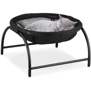 Relaxdays - Cat Hammock Bed, Freestanding, Raised Pet Perch, hwd: 25 x 44 x 42 cm, Mesh, Dog Lounger with Stand, Black Relaxdays - Cat Hammock Bed, Freestanding, Raised Pet Perch, hwd: 25 x 44 x 42 cm, Mesh, Dog Lounger with Stand, Black