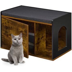 Relaxdays - Litter Box Enclosure, Cat Cabinet with Cushion, Pet Den & Bench, hwd: 45.5 x 75 x 43 cm, Dog Cave, Brown/Black Relaxdays - Litter Box Enclosure, Cat Cabinet with Cushion, Pet Den & Bench, hwd: 45.5 x 75 x 43 cm, Dog Cave, Brown/Black