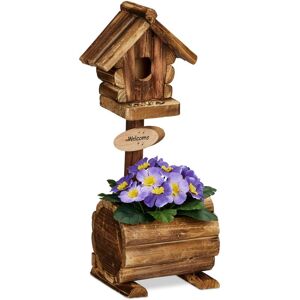 Relaxdays Decorative Bird House, with Flowerpot, Wooden Feeder, HWD: 41 x 15 x 15 cm, Garden, Patio & Balcony, Natural Relaxdays Decorative Bird House, with Flowerpot, Wooden Feeder, HWD: 41 x 15 x 15 cm, Garden, Patio & Balcony, Natural