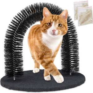 Relaxdays - Grooming Bow for Cats, Round, with Catnip, HxWxD: 34 x 36 x 28.5 cm, Fur Care, Scratcher with Bristles, Black Relaxdays - Grooming Bow for Cats, Round, with Catnip, HxWxD: 34 x 36 x 28.5 cm, Fur Care, Scratcher with Bristles, Black